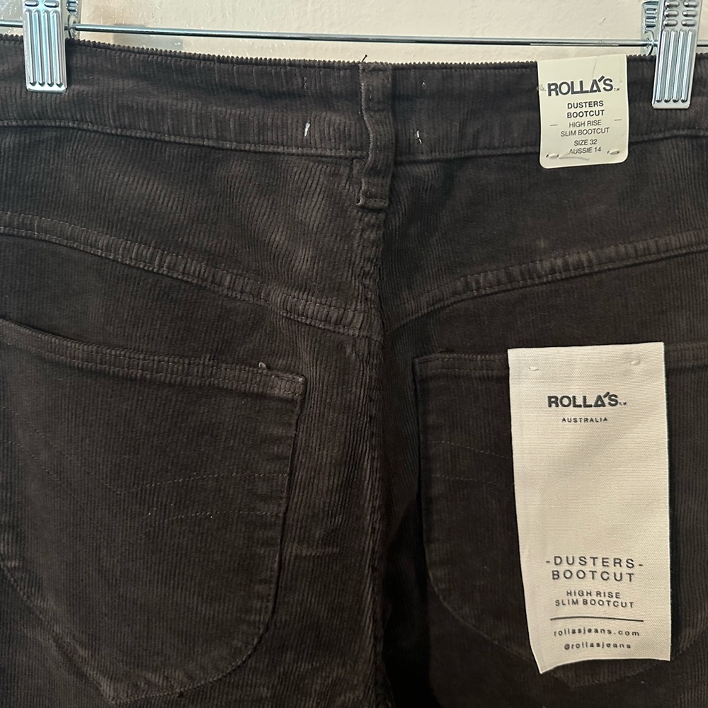 Rolla's Dark Gray Brown Corduroy Dusters High Rise Slim Bootcut Jeans 32 NWT